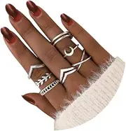 [HUJUON] 7-19pcs Star Moon Knuckle Rings for Women Girls Teens.Boho Silver Stackable Rings Set Joint Midi Finger Stacking Rings