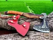 Viking Axe Custom Handmade Corban Steel Rose Wood Handel with Leather Sheath, for Xmas, Birthday Party Item (Ax-154)