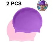 Long Hair Swim Cap - Silicone Swimming Caps for Girls, Kids, Adults (2 Pack)-pink+purple