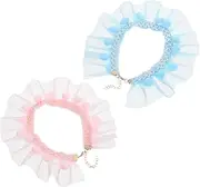HANABASS 2pcs Adjustable Pet Collar Decorative Lace Cat Collars for Kittens Stylish Wear Resistant Accessories for Daily Use Parties and Celebrations