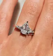 3 Ct Pear Shaped Moissanite Cluster Engagement Ring For Her 14K Solid White Gold