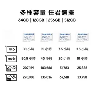 【SAMSUNG 三星】EVO Plus microSDXC U3 A2 V30 256GB記憶卡 公司貨(4K/手機/平板/GoPro/空拍機/運動攝影)