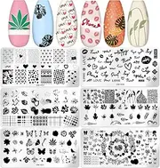 WOKOTO 6Pcs Nail Stamping Plates Kit Butterfly Bowknot Heart Fruit Nail Stamp Plates Kit For Nails Nail Art Stamping Kit Flower Nail Image Plates Stamping Nail Art For Nail Design Tools Nail Stencils