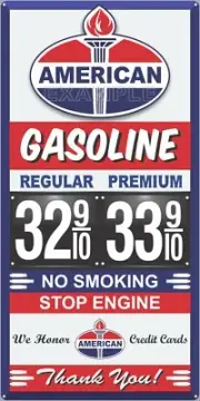 AMERICAN GAS STATION PRICE PER GALLON OLD PUMP SIGN REMAKE ALUMINUM SIZE OPTIONS