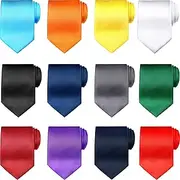 [SATINIOR] 12 Pieces Boys Ties Clip On Neckties Pretied Tie Solid Color Necktie Neck Strap Formal with Elastic for Kids Wedding Graduation School Uniforms, Assorted Colors, 11L x 2.4W'', Assorted Colors