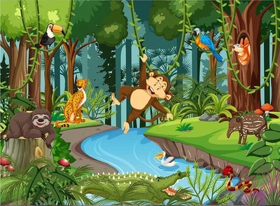 Safari Park Animals Backdrop Kids Birthday Party Decorations Fauna Jungle