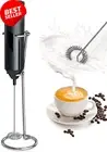 Coffee Milk Frother Portable Handheld with Stainless Steel Stand Black