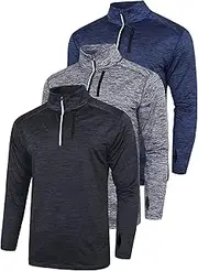 [Liberty Imports] Pack of 3 Men's Performance Quarter Zip Pullovers with Pockets, Quick Dry Active Long Sleeve Shirts