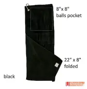 Golf Bags Tour Black Towel Two fold 22" x 8” Golf Velour Key chain Clip Hook