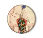 Art Deco Flapper with Rose - Handpressed Mirror, Magnet, or Pin 2.25" Round