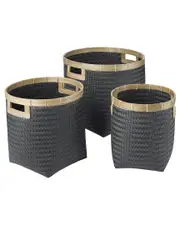 Baum Set Of 3 Round Top Bamboo Baskets with Cut-Out Handles