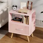 Night Stand, Pink Kids Nightstand with Drawer, Nursery Side Table with Open Storage, 2-Tier Modern End Table, Bedside Table for Small Space, Living Room, Bedroom