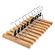 Wooden Trouser Hangers 10 Pack,NonSlip Hangers for Trousers 360 Degree Swivel Hook Pants Hanger for Wood Color