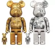MEDICOM TOY BE@RBRICK BAPE CAMO SHARK GOLD SILVER100% 400% set bearbrick figure