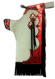 Western White Top Grain Leather Bull Riding Rodeo Chaps/ RedMatching Filigree