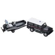 1/43 SUV Coast Guard Police Fire Truck Speedboat Trailer Alloy Model Souvenir