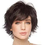 BLONDE UNICORN Dark Brown Pixie Cut Wig for Women, Short Wigs with Bangs, Style-Archive™ Technology: Fiber & Remy Human Hair Blend,Natural Daily Use Hair Wig