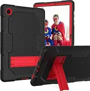 Acphtab Case for Samsung Galaxy Tab A8 10.5 inch 2021 Model (SM-X200/X205/X207), Rugged Heavy Duty Shockproof Drop-Resistant Full Protection Stand Cover with Built-in Stand (Black+Red)
