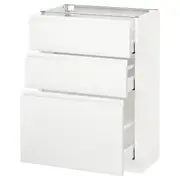 METOD base cabinet with 3 drawers, white Maximera/Voxtorp matt white, 60x37x80 cm