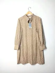 NEW Preston & York Regan Ruffle Collar Long Sleeve Dress Tan White Size 18 $119