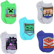 [Minecraft] Boy's 5 Pack Character Socks, Green/Heather, Small, Green