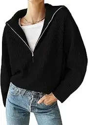 [DGHM-JLMY] Women’s Casual Long Sleeve Half Zip Pullover Sweaters Fall Quarter Zip Pullover Sweaters V Neck Ribbed Knit Jumper