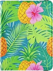 [Amooorous] Summer Pineapple Palm Leaf Green Leather decorative Passport and Vaccine Card Wallet Combo Travel Documents Organizer Protector Passport Holder Waterproof, Summer pineapple palm leaf green, 1 size