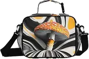 Insulated Lunch Box Mushroom Black Yellow for Women Men - Ideal for Work, Picnics - Includes Adjustable Shoulder Strap