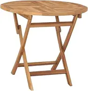 vidaXL Solid Teak Wood Folding Garden Table - Outdoor Round Dining Table for Patio, Terrace - Portable and Weather-Resistant (85x76cm)