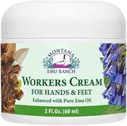 [Montana Emu Ranch] Workers Cream for Hands and Feet - 2 Ounce Jar - Enhanced with Pure Emu Oil