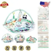 4-in-1 Baby Play Mat: Tummy Time Gym with 6 Sensory Toys & Ball Pit