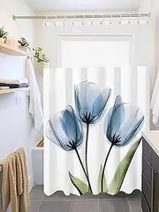 Clblhlolkuy Waterproof Shower Curtain for Bathroom, Blue Tulip Abstract Spring Country Hotel Fabric Soft Bath Curtain with Semi-Transparent Top Window & Hooks, 72"x72"