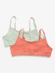 2PK Old Navy Girls Jersey-Knit Lace-Trim Cami Bra Mint Green Orange Sunset Small