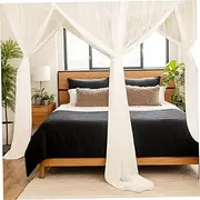 Canopy Bed Curtains, Breathable Bed Canopy with Expansion Tubes & Screw Hooks, 75x83x94 Curtains for Girls & Adults Bedroom Decoration Accessories, Beige