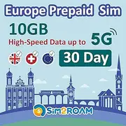 Europe Prepaid SIM Card | 30 Day Use | 10GB of 5G/4G Speed Data | Unlimited Calls & SMS | Use in The UK, Switzerland & 30+ EU Countries | Plug & Go - NO Activation Needed!