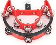 Half Moon Tambourine,Metal Handheld Jingles Double Row Tambourine,Percussion Instrument (Red)