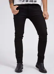 GUESS Chris Mid-Rise Super Skinny Denim Jeans in Black Size: 30, Spandex