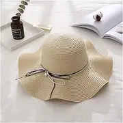 [TOMYEUS] Sun Hats Summer Women's Sun Hats Talk About Big Brim Seaside Holiday Sun Hats Foldable Bow Dome Straw Hats Beach Cap (Color : 04)