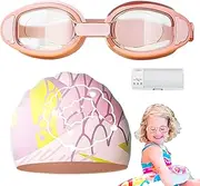 Swim Caps Kids, Anti-Fog Goggles and Silicone Caps Set for Kids, Waterproof Large Frame Water Sports Accessories for Summer Pool Bathing Beach