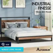 ALFORDSON Metal Bed Frame Queen Size Industrial Platform Mattress Base Wood