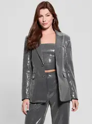 GUESS Women's Silver Doris Blazer Size: Large, Elastane