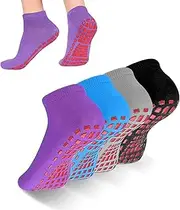[SUJIBHI] 4 Pairs Yoga Grip Socks Non Slip Pilates Socks Grippy Socks Breathable Cotton Socks for Women Men Martial Fitness Dance Barre Pilates, Black, One size