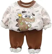 [Generic] Children's Autumn and Winter Long Sleeve Padded Casual Baby Winter Hoodie Two Piece Fashion Set Long Pant (Coffee, 12-18 Months)