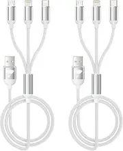 Aioneus Multi Charger Cable, [1.2M 2Pack] Multi Charging Cable Nylon Braided Multi USB Cable 3 in 1 Fast Charging Cable with Type-C Micro and IP Port, Universal Charger Cable for Most Phones & iPads