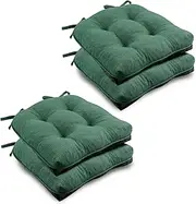 Wellsin Chair Cushions for Dining Chairs, Non-Slip Kitchen Chair Pads with Ties, Tufted Shredded Memory Foam Kitchen Chair Cushions Set of 4, 15.5" X 15.5", Dark Green