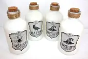 Decorative Glass Bottles Spider Elixir, Raven Feathers, And 2 Witch's Brew. New