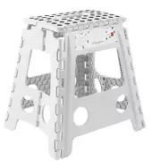 16" Folding Plastic Step Foot Stool with Handle - White