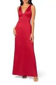 Aidan Mattox Plunging V-Neckline Sleeveless Mikado Column Dress, Matador Red 8