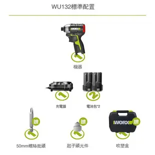 台北益昌全新上市!! worx 威克士 WU132 12V 無刷 鋰電 衝擊 起子機 電鑽 板手機