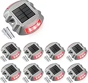 Solar Driveway Lights, Wireless LED Path Lights, IP65 Waterproof Auto-On for Garden/Walkway/Yard/Dock (Red,8PCS)